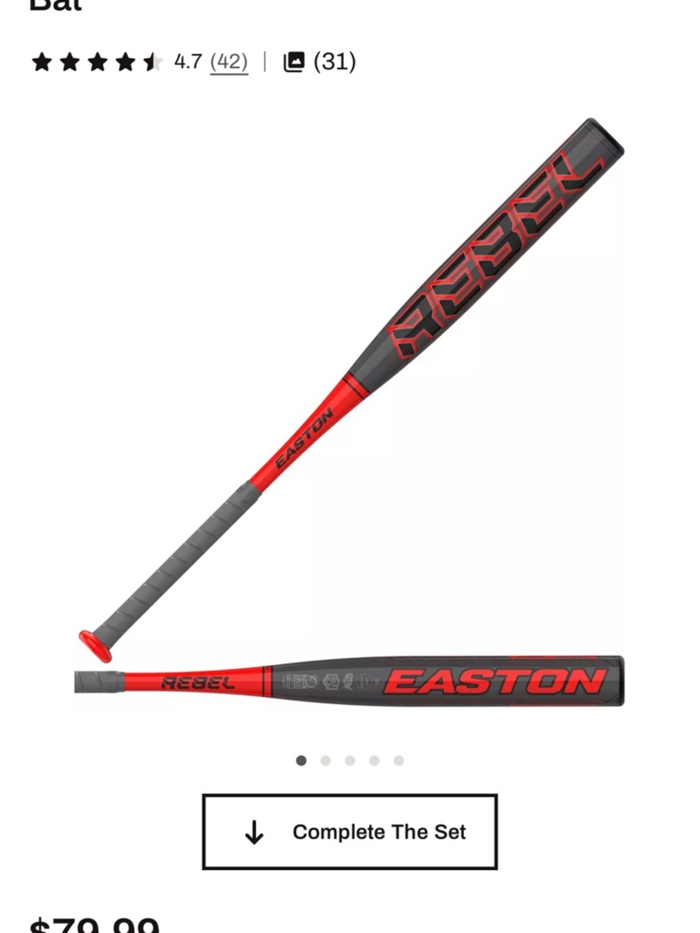 Easton Rebel Youth Bat - Red and Charcoal